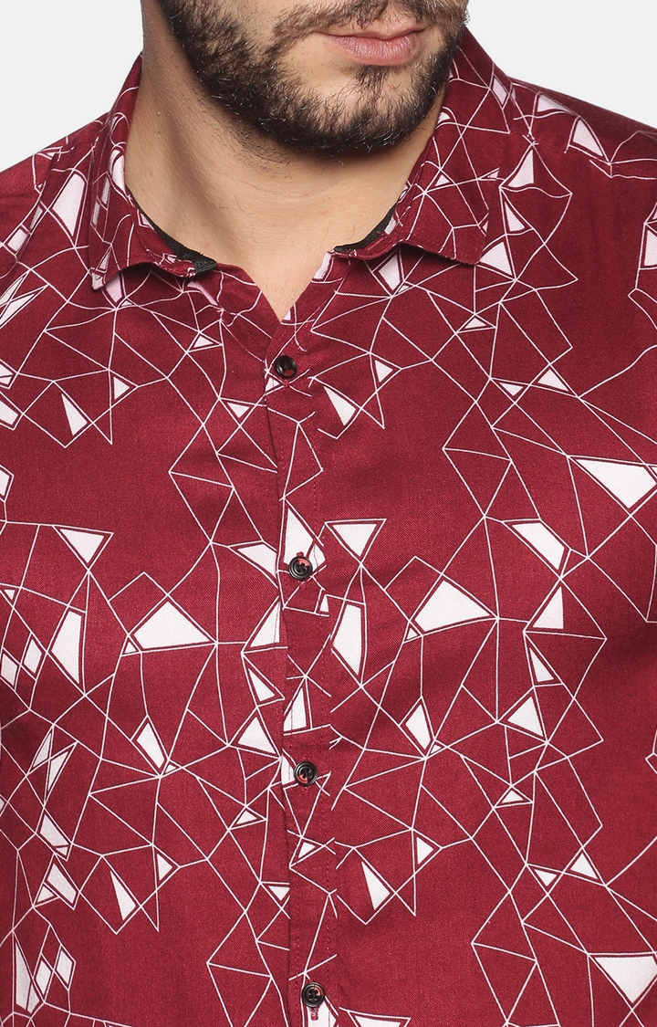 Showoff | SHOWOFF Men Maroon Printed Classic Collar Full Sleeves Slim Fit Casual Shirt 4