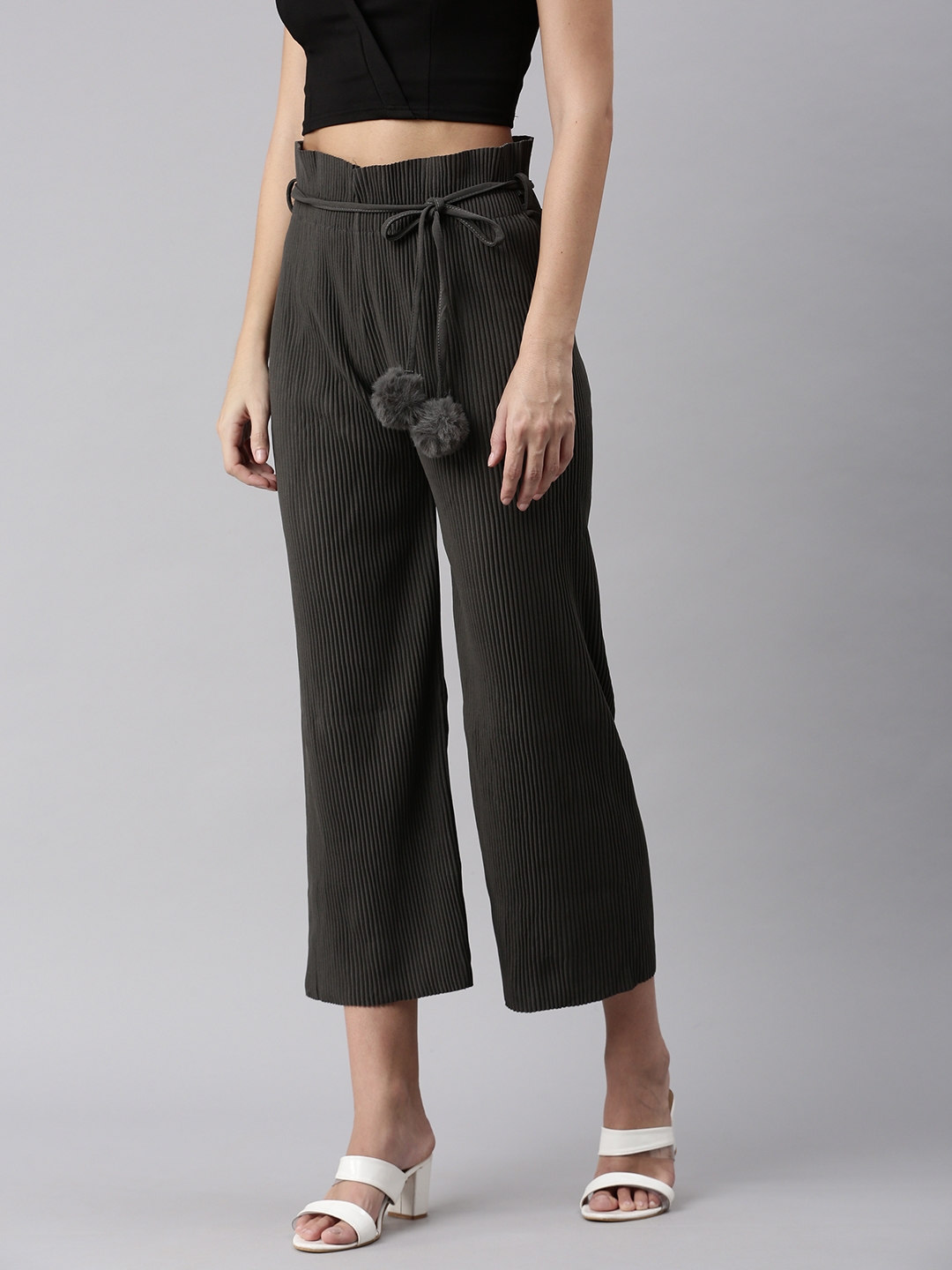 Showoff | SHOWOFF Women Grey Solid  Loose Fit Parallel Trouser 1