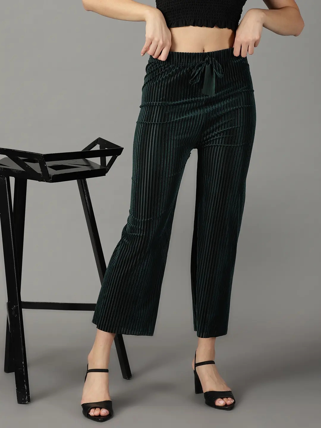 Buy Men Black Slim Fit Stripe Flat Front Casual Trousers Online - 596853 |  Louis Philippe