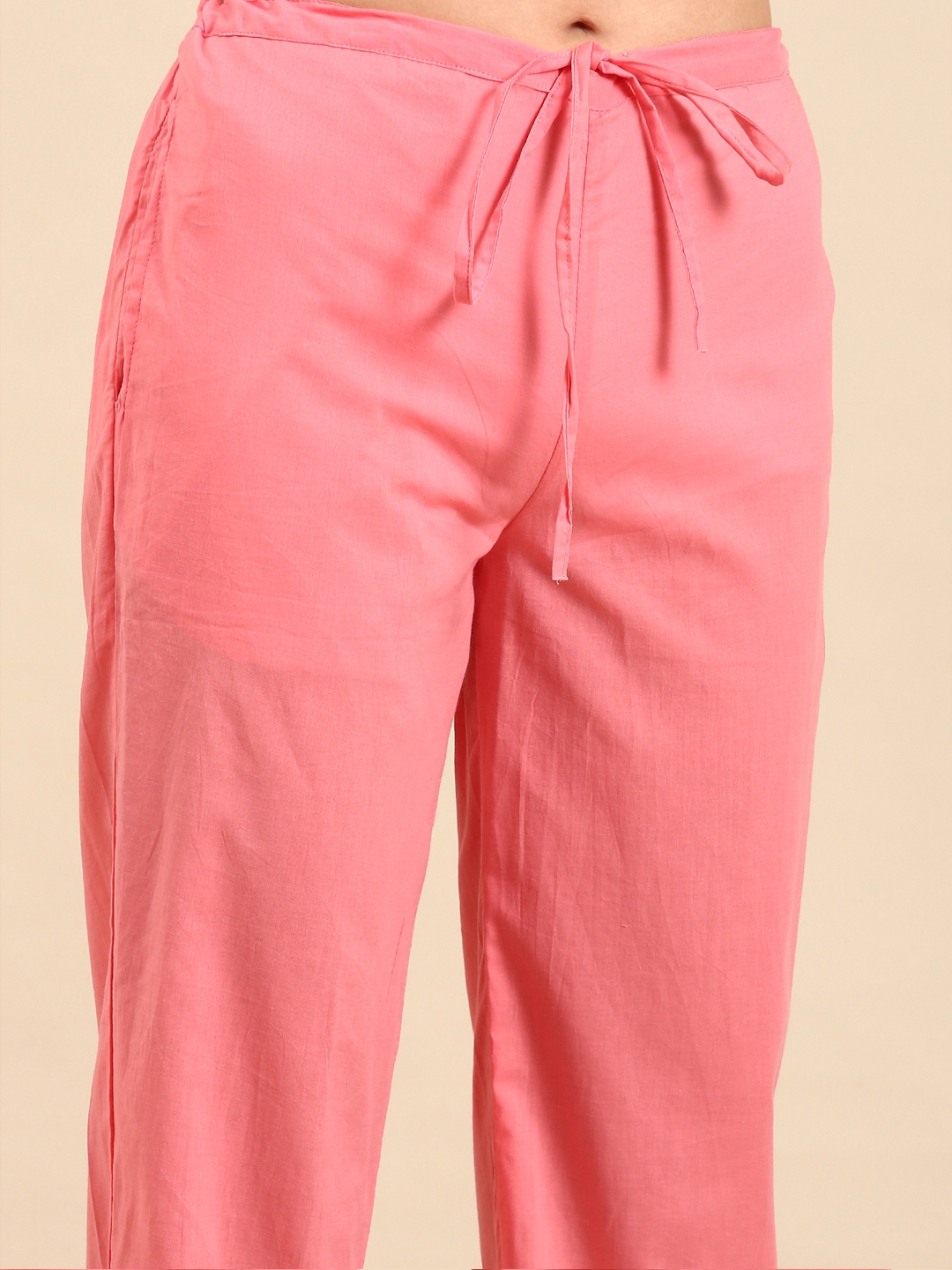 Showoff | SHOWOFF Women Pink Dyed Scoop Neck Three-Quarter Sleeves Mid Length Straight Kurta Set 8