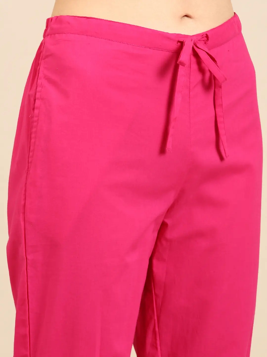 Showoff | SHOWOFF Women Pink Dyed Round Neck Three-Quarter Sleeves Mid Length Straight Kurta Set 7