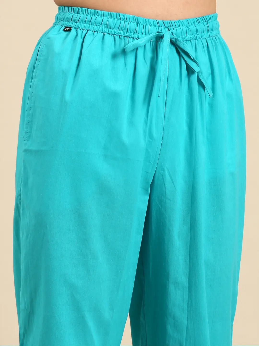 Showoff | SHOWOFF Women Turquoise Blue Dyed Scoop Neck Three-Quarter Sleeves Mid Length Anarkali Kurta Set 7