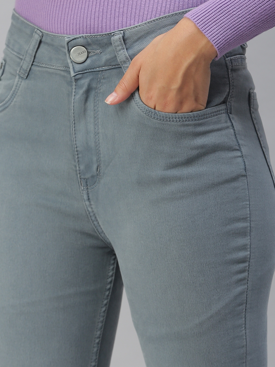 Showoff | SHOWOFF Women Grey Solid  Straight Fit Jeans 4