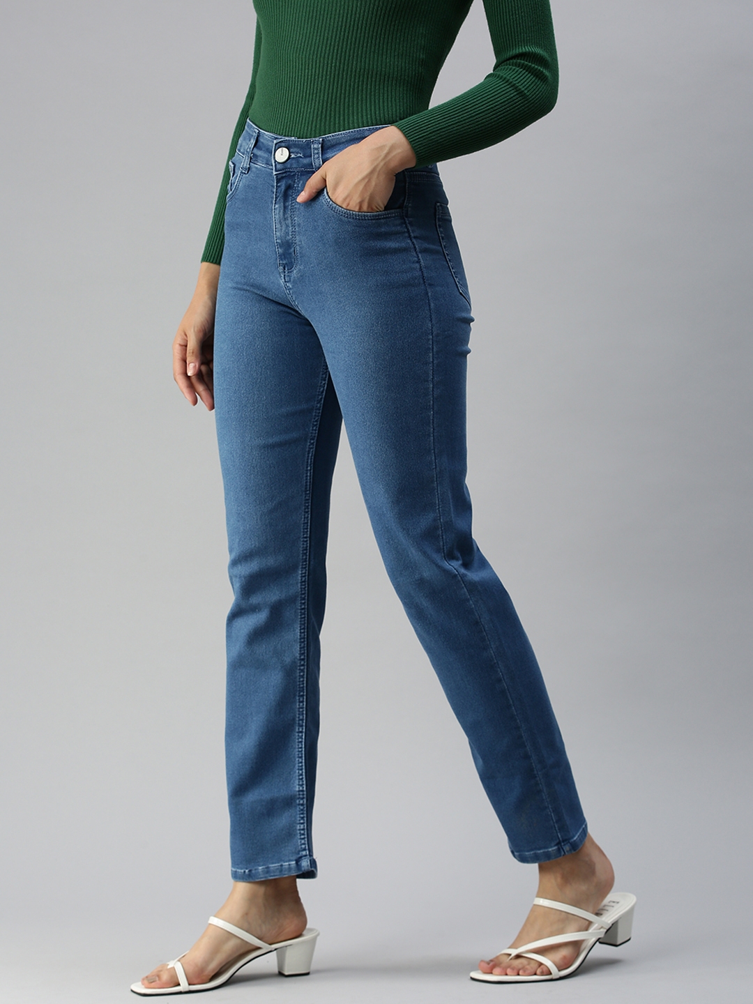 Showoff | SHOWOFF Women Blue Solid  Straight Fit Jeans 1