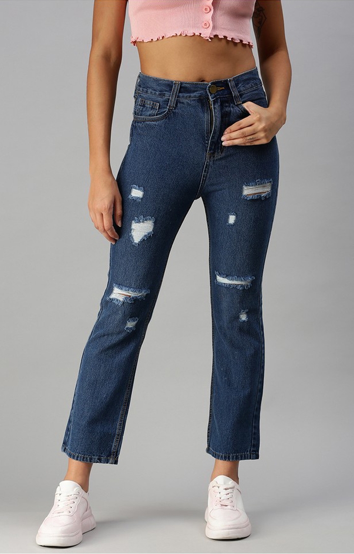 Showoff | SHOWOFF Women Blue Solid  Straight Fit Jeans 0