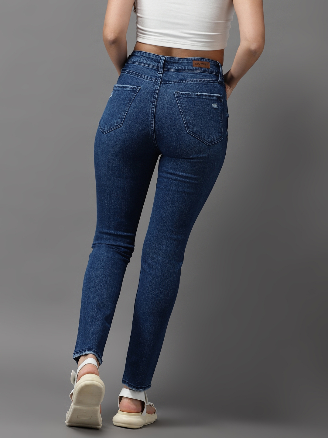 Showoff | SHOWOFF Women Navy Blue Solid  Slim Fit Jeans 2
