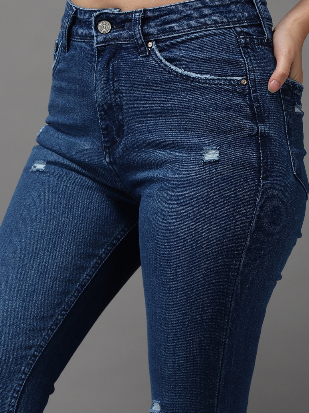 Showoff | SHOWOFF Women Navy Blue Solid  Slim Fit Jeans 4