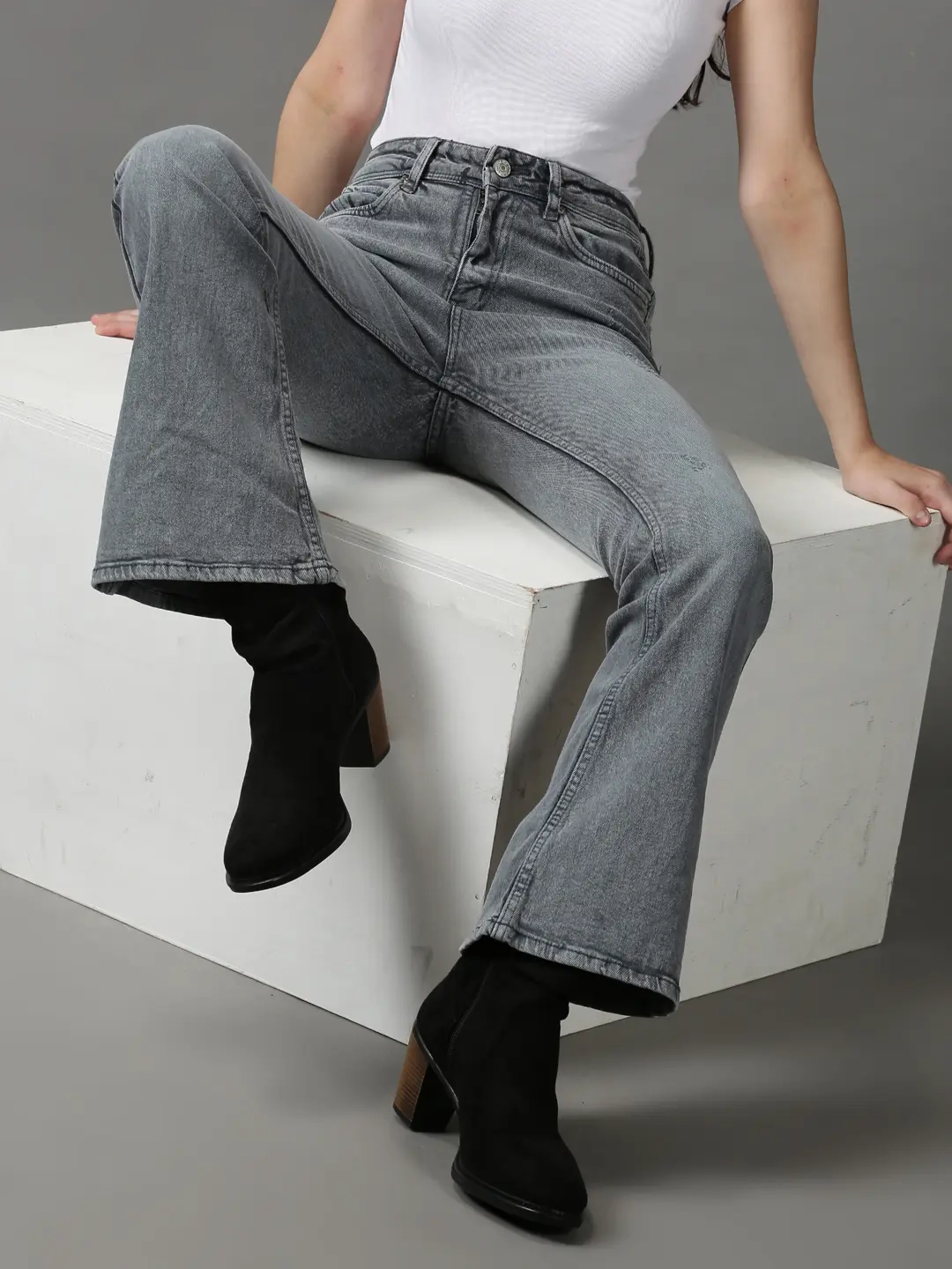 Showoff | SHOWOFF Women Grey Solid  Bootcut Jeans 1