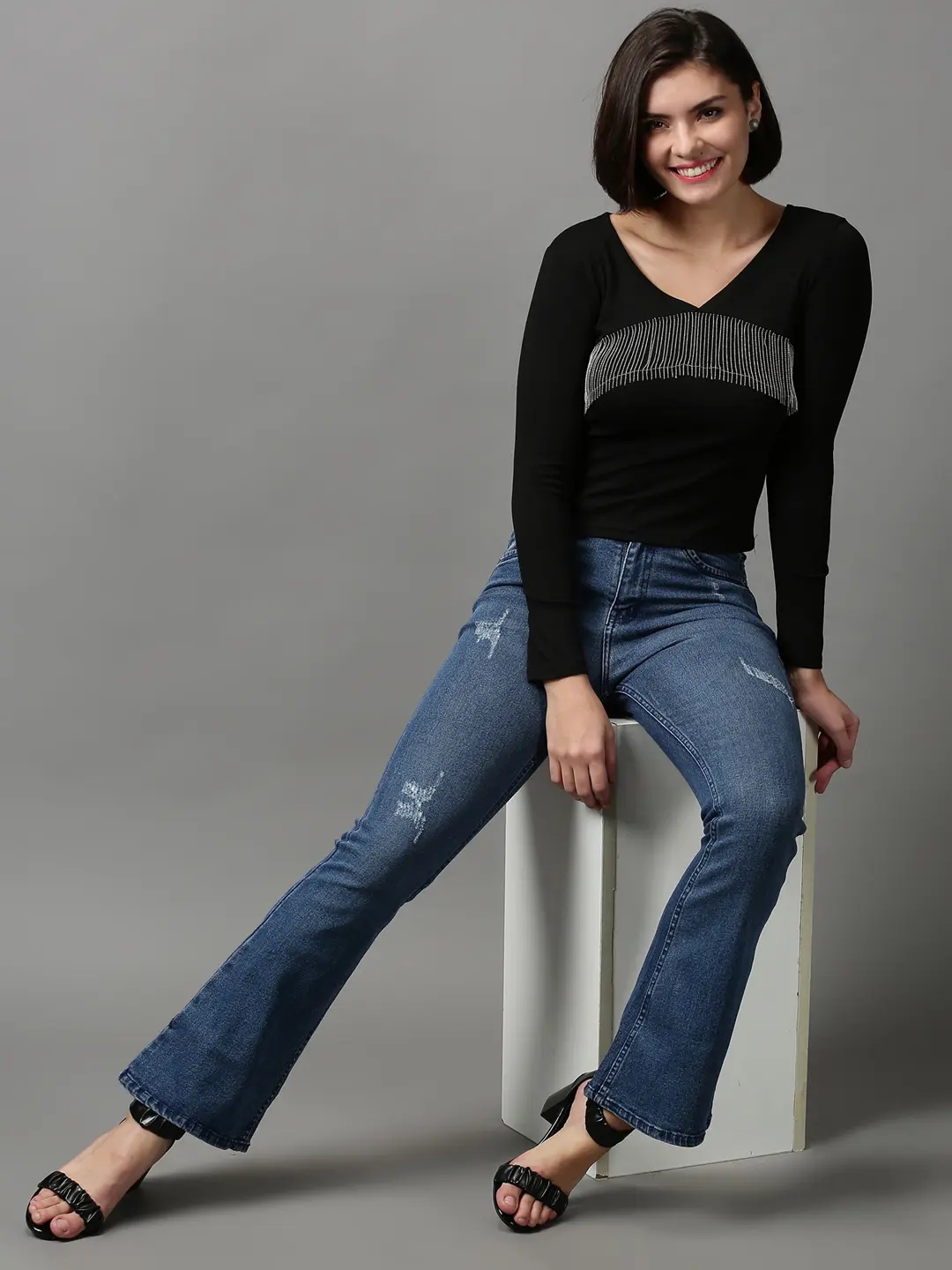 Showoff | SHOWOFF Women Blue Solid  Bootcut Jeans 4