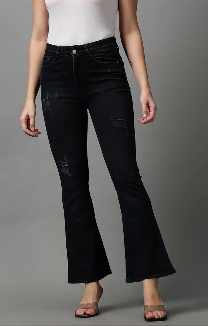 Showoff | SHOWOFF Women's Mildly Distressed Bootcut Black Denim Jeans 0