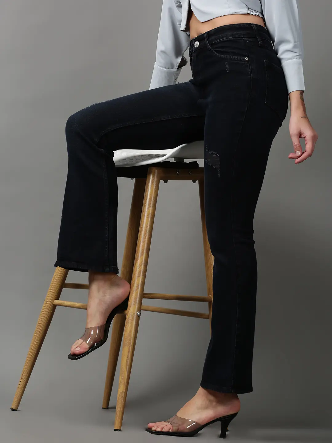 Showoff | SHOWOFF Women's Mildly Distressed Bootcut Black Denim Jeans 1