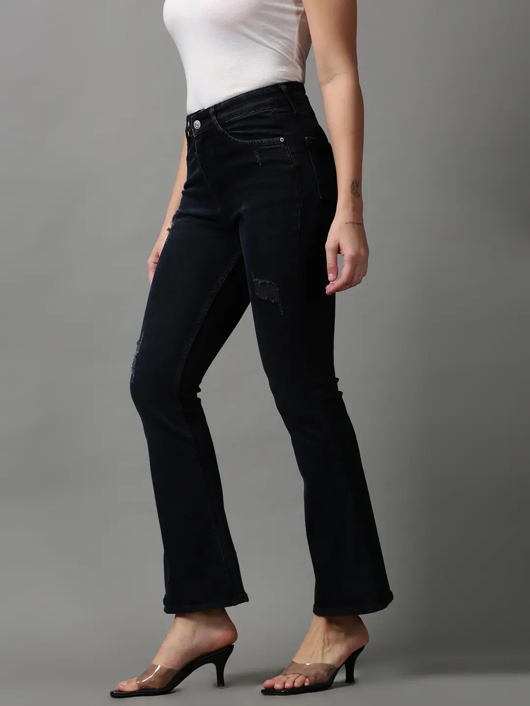 Showoff | SHOWOFF Women's Mildly Distressed Bootcut Black Denim Jeans 2