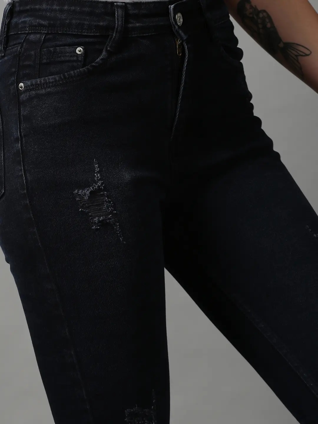Showoff | SHOWOFF Women's Mildly Distressed Bootcut Black Denim Jeans 5