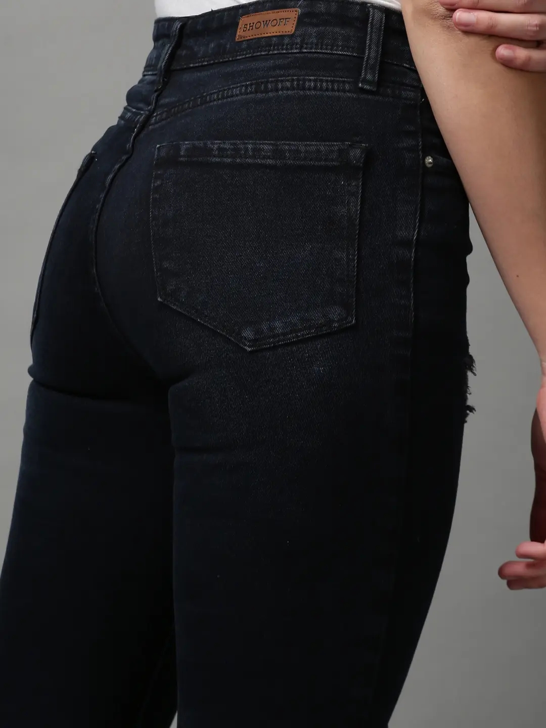 Showoff | SHOWOFF Women's Mildly Distressed Bootcut Black Denim Jeans 6