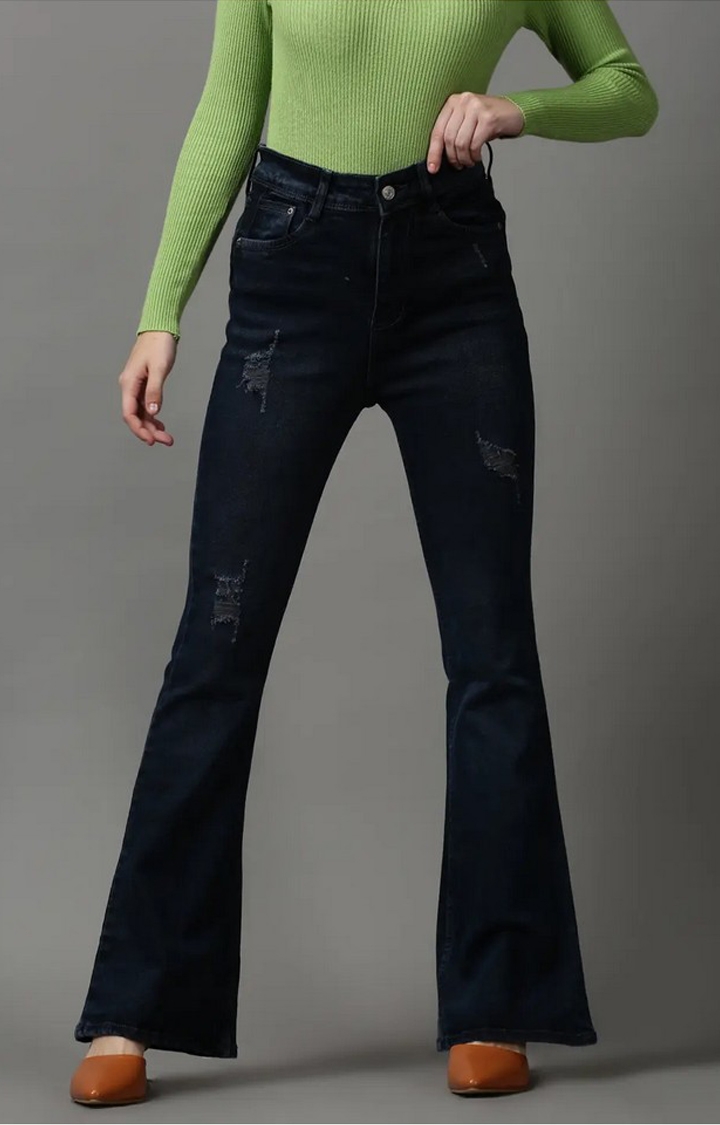 Showoff | SHOWOFF Women Navy Blue Solid  Bootcut Jeans 0