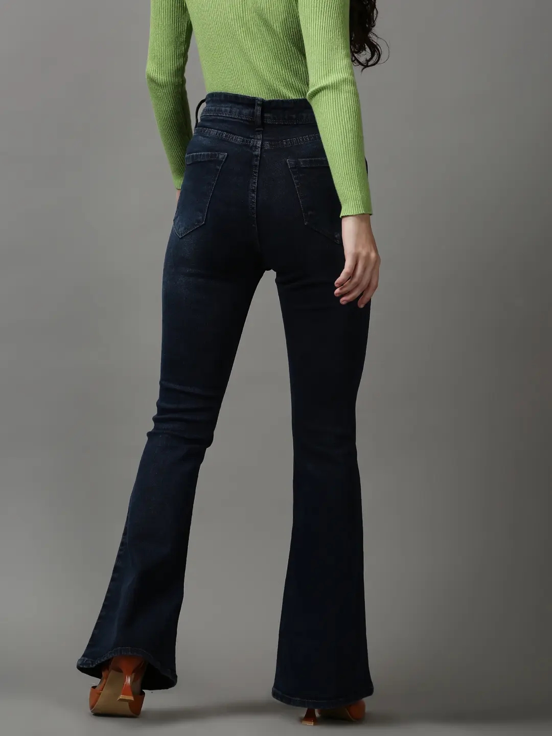 Showoff | SHOWOFF Women Navy Blue Solid  Bootcut Jeans 3