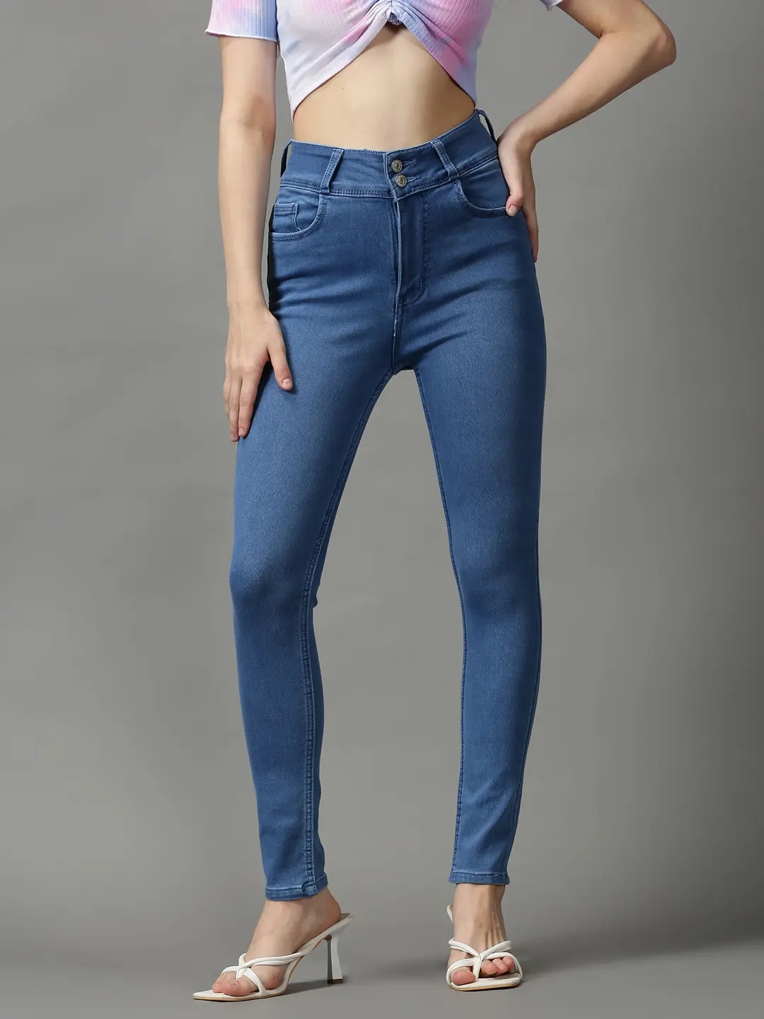 Showoff | SHOWOFF Women Blue Solid  Skinny Fit Jeans 1
