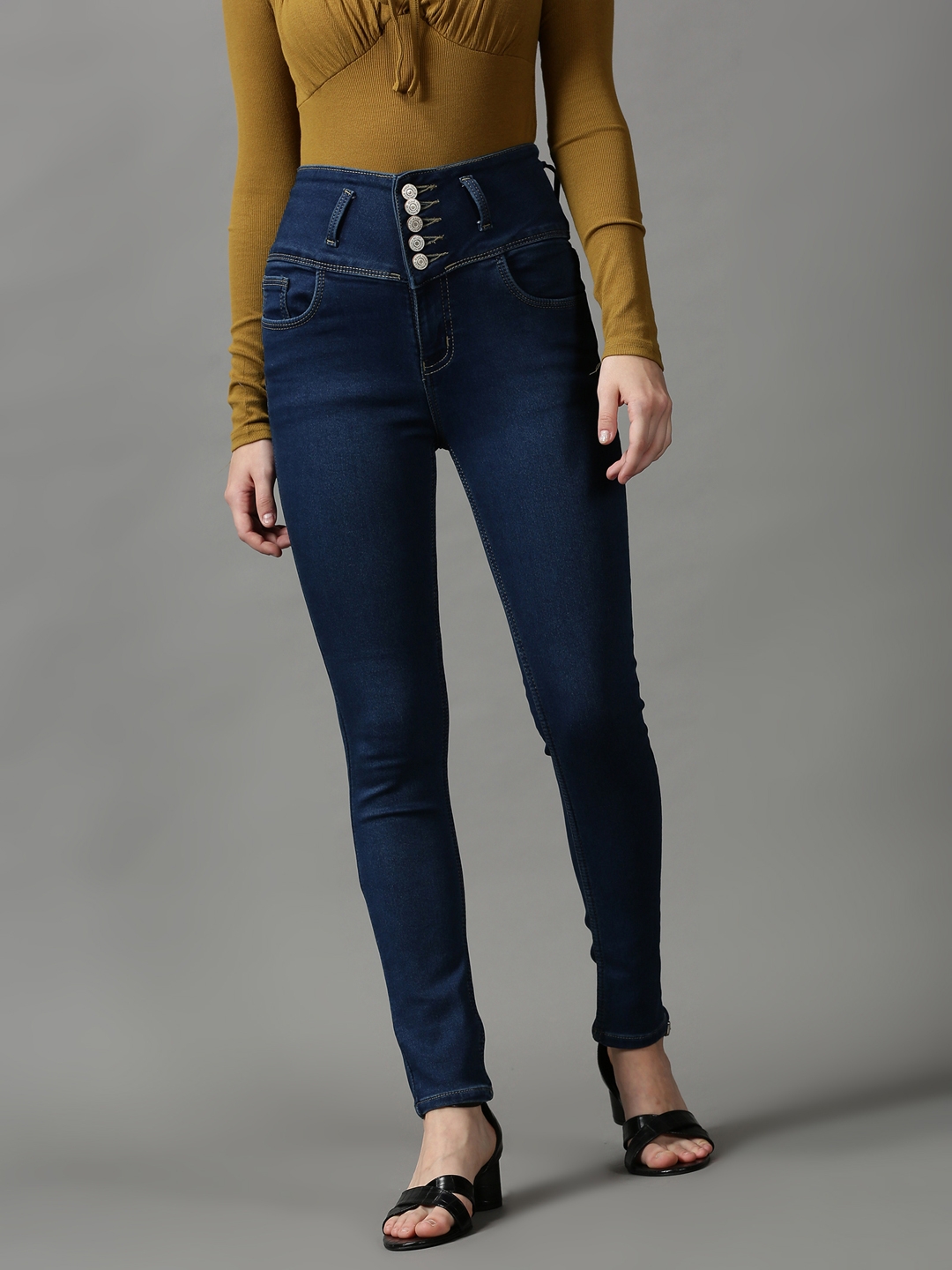 Showoff | SHOWOFF Women Navy Blue Solid  Skinny Fit Jeans 1