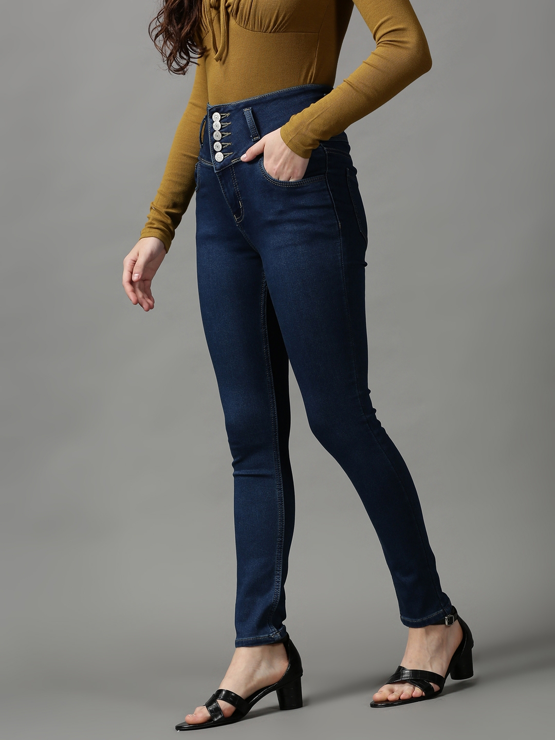 Showoff | SHOWOFF Women Navy Blue Solid  Skinny Fit Jeans 2