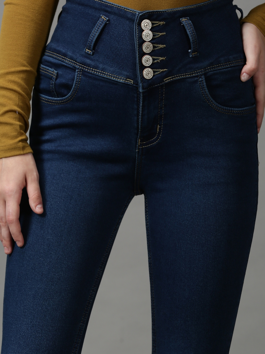 Showoff | SHOWOFF Women Navy Blue Solid  Skinny Fit Jeans 5