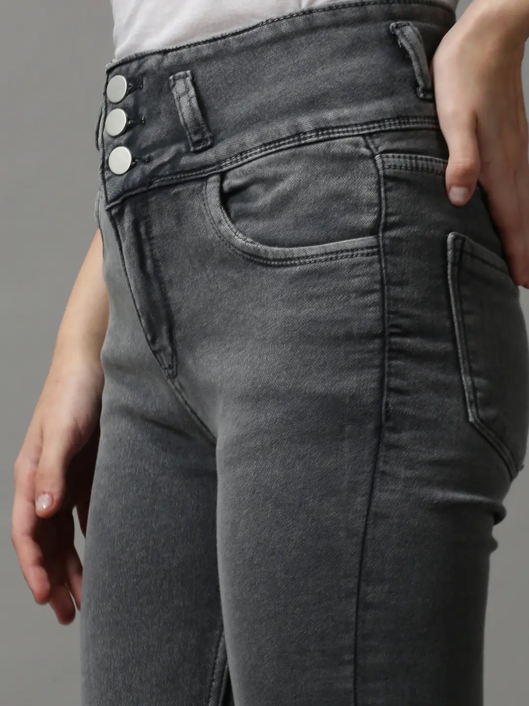 Showoff | SHOWOFF Women Grey Solid  Skinny Fit Jeans 5