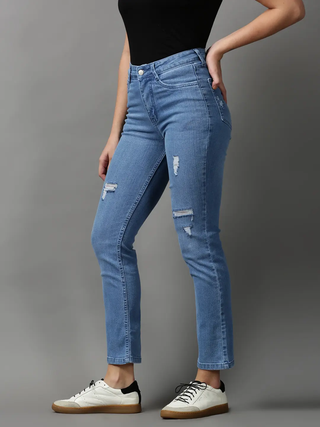 Showoff | SHOWOFF Women Blue Solid  Regular Fit Jeans 1
