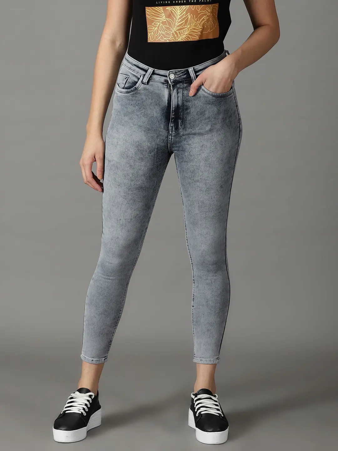 Showoff | SHOWOFF Women Grey Solid  Skinny Fit Jeans 1