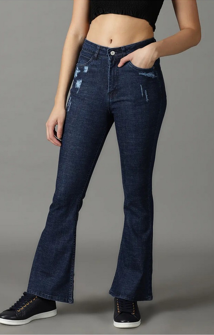 Showoff | SHOWOFF Women Navy Blue Solid  Regular Fit Jeans 0