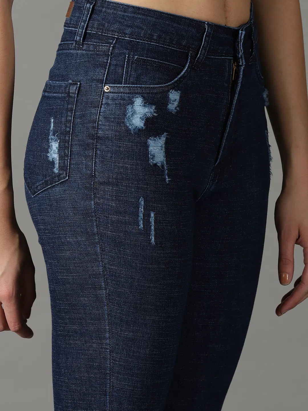 Showoff | SHOWOFF Women Navy Blue Solid  Regular Fit Jeans 5