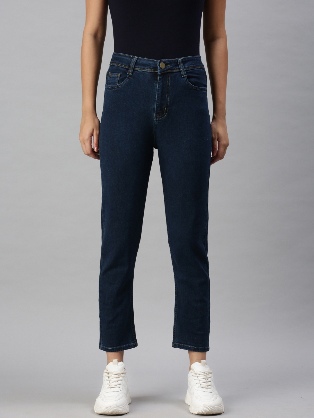 Showoff | SHOWOFF Women Blue Solid  Mom Fit Jeans 0