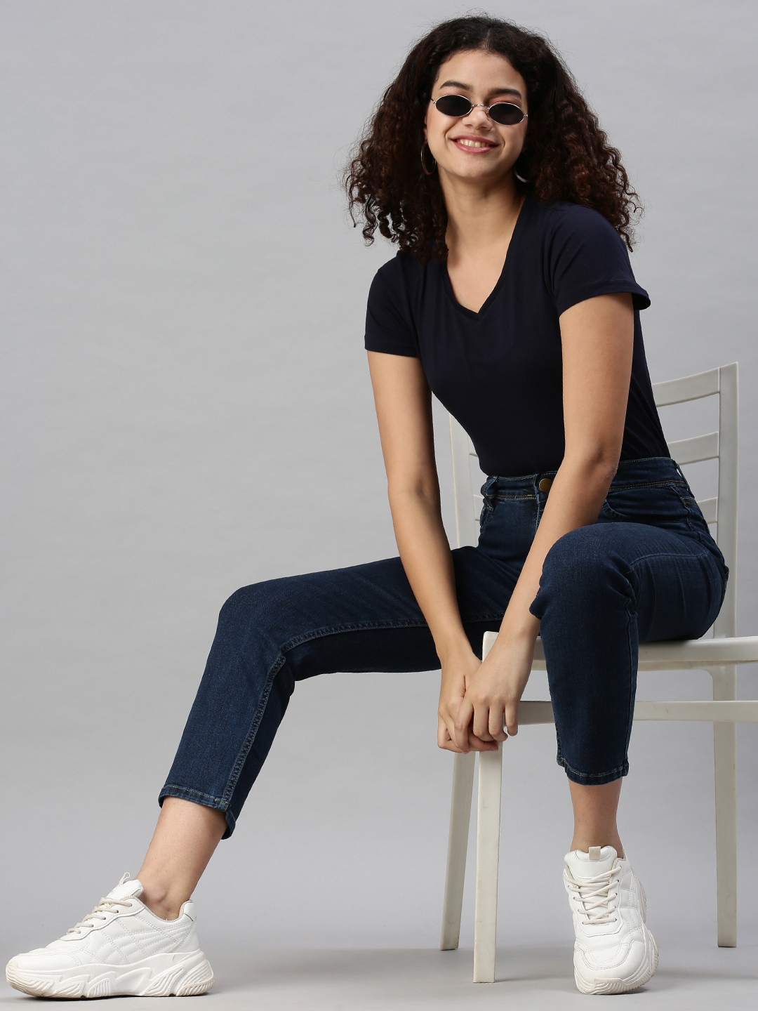 Showoff | SHOWOFF Women Blue Solid  Mom Fit Jeans 3