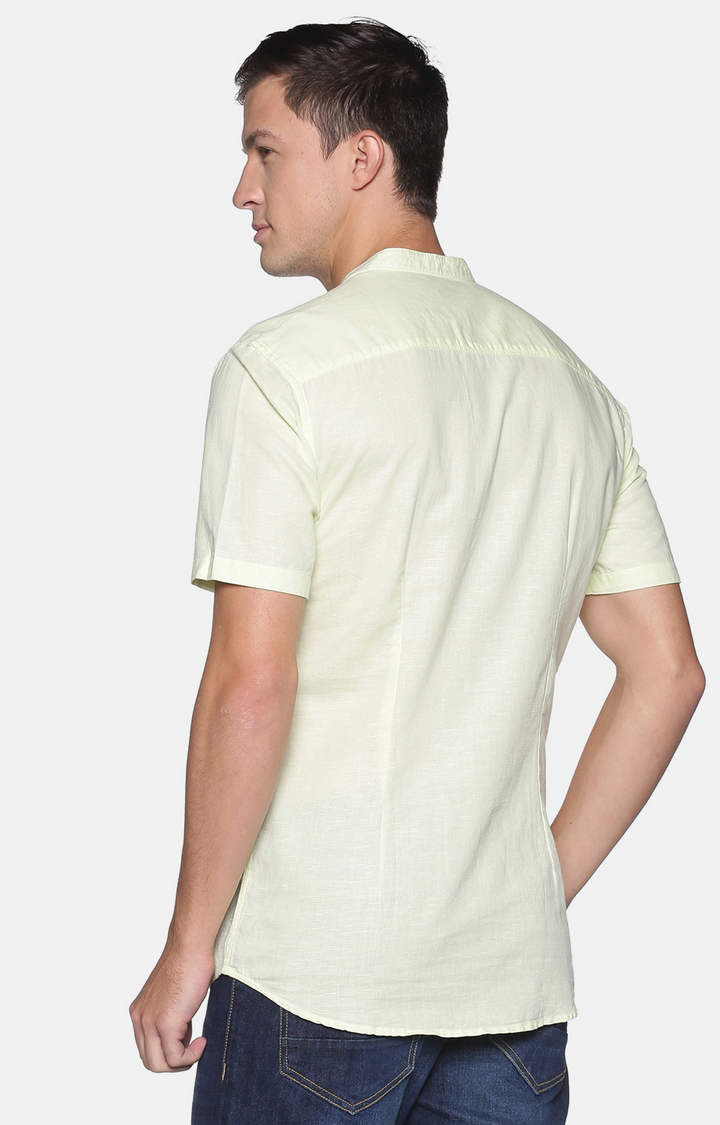 SHOWOFF Men Yellow Solid Mandarin Collar Short Sleeves Above Knee Straight Kurta