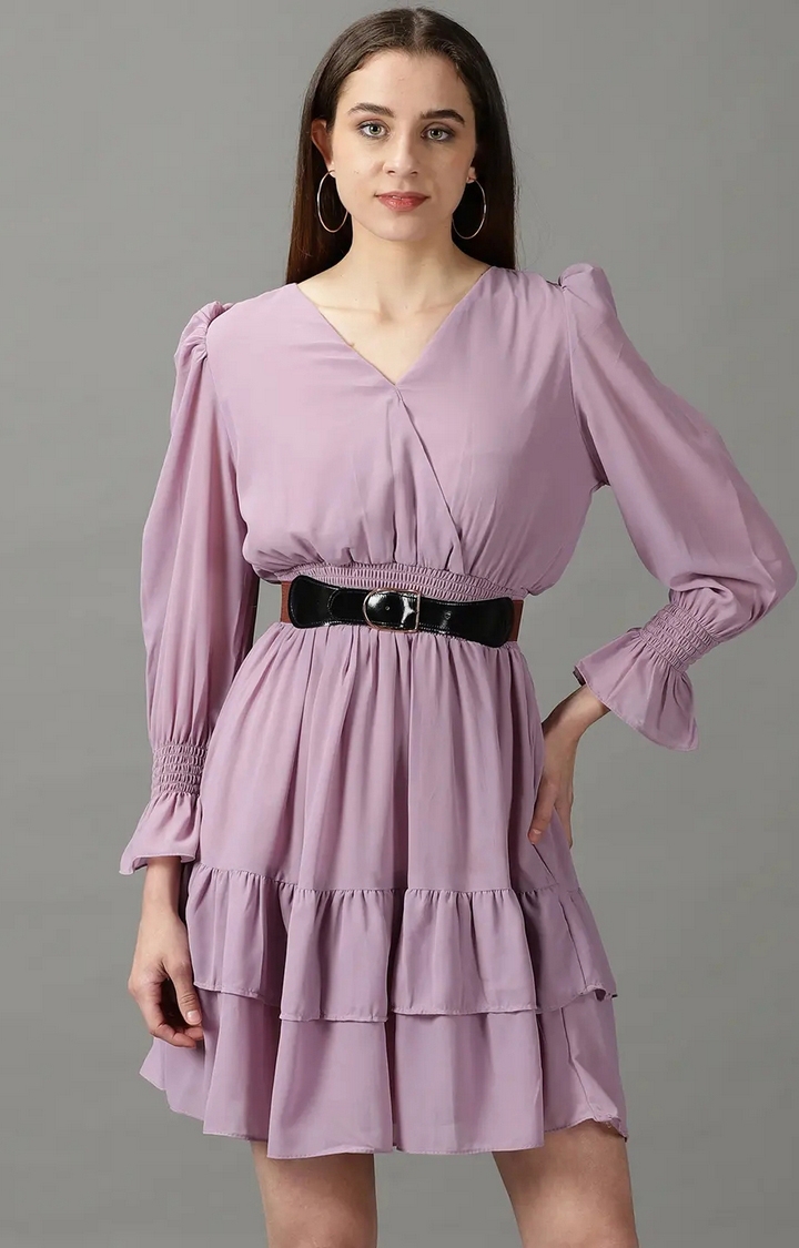 Front Detailed Lilac Midi Dress - ALOFI - Women Designer Dresses