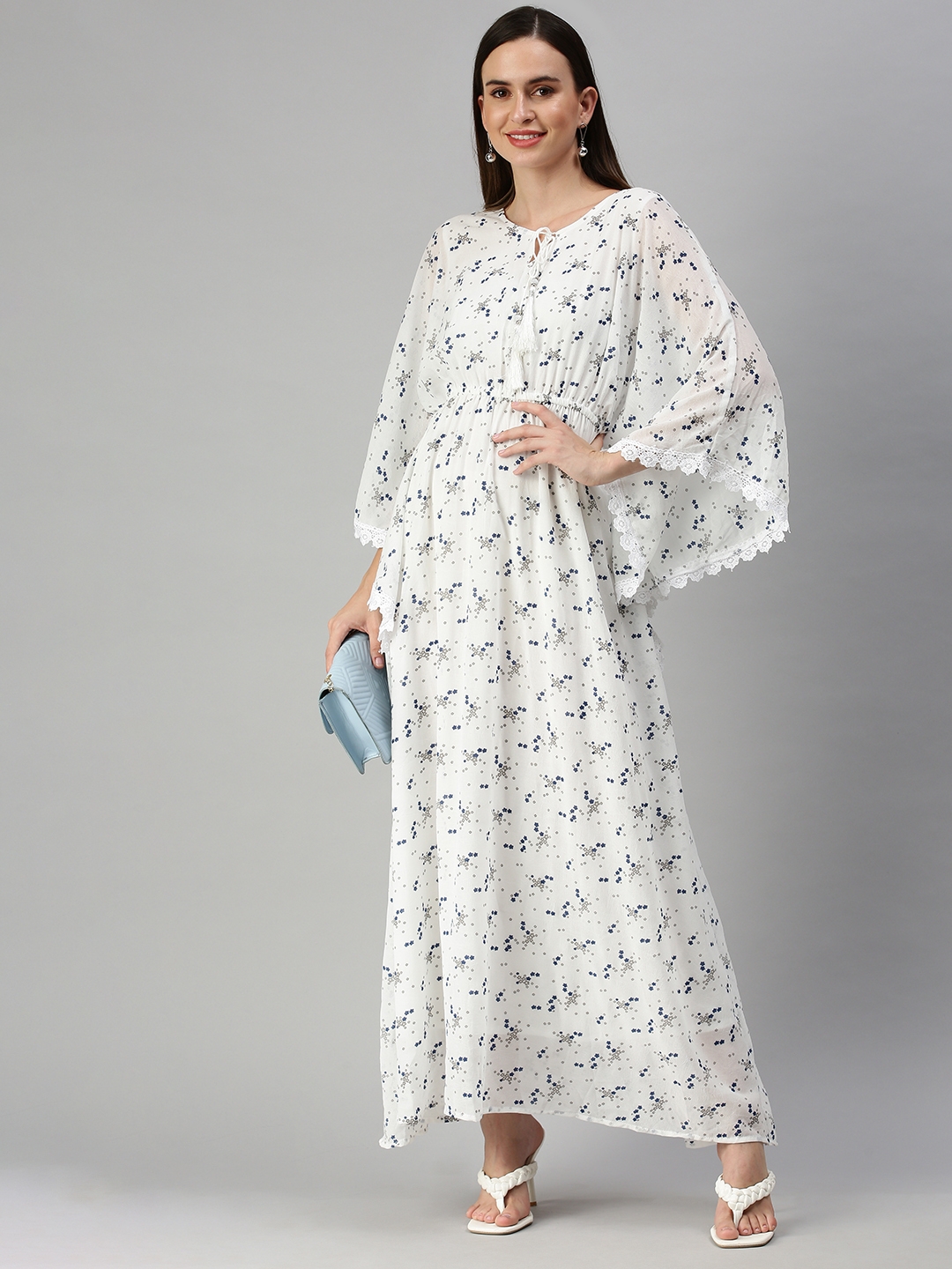 Showoff | SHOWOFF Women's Floral White Kaftan Dress 4