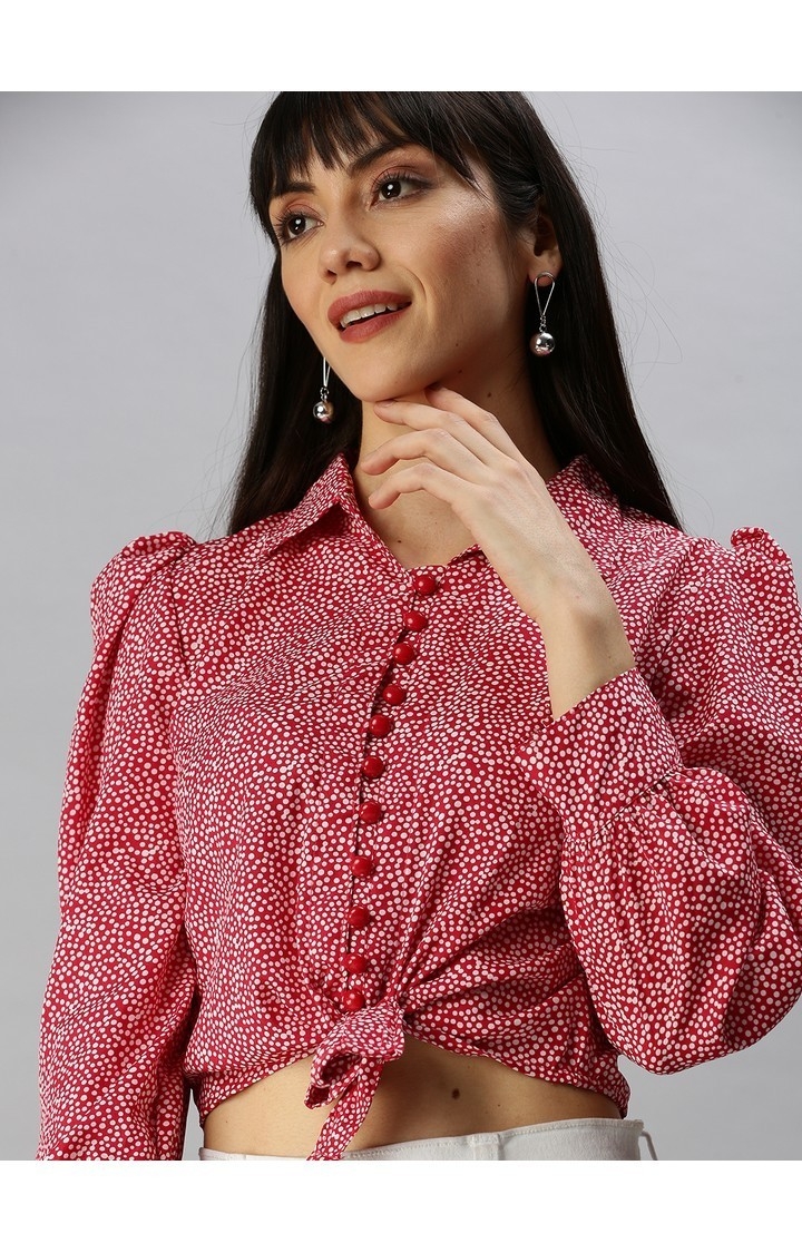 Showoff | SHOWOFF Women's Shirt Collar Polka Dots Red Regular Top 1