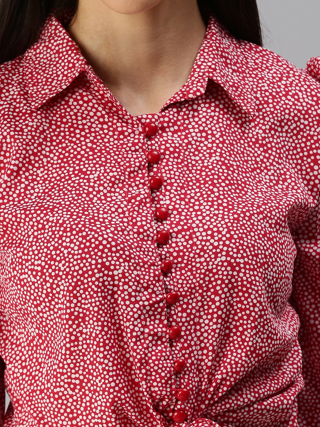 Showoff | SHOWOFF Women's Shirt Collar Polka Dots Red Regular Top 5