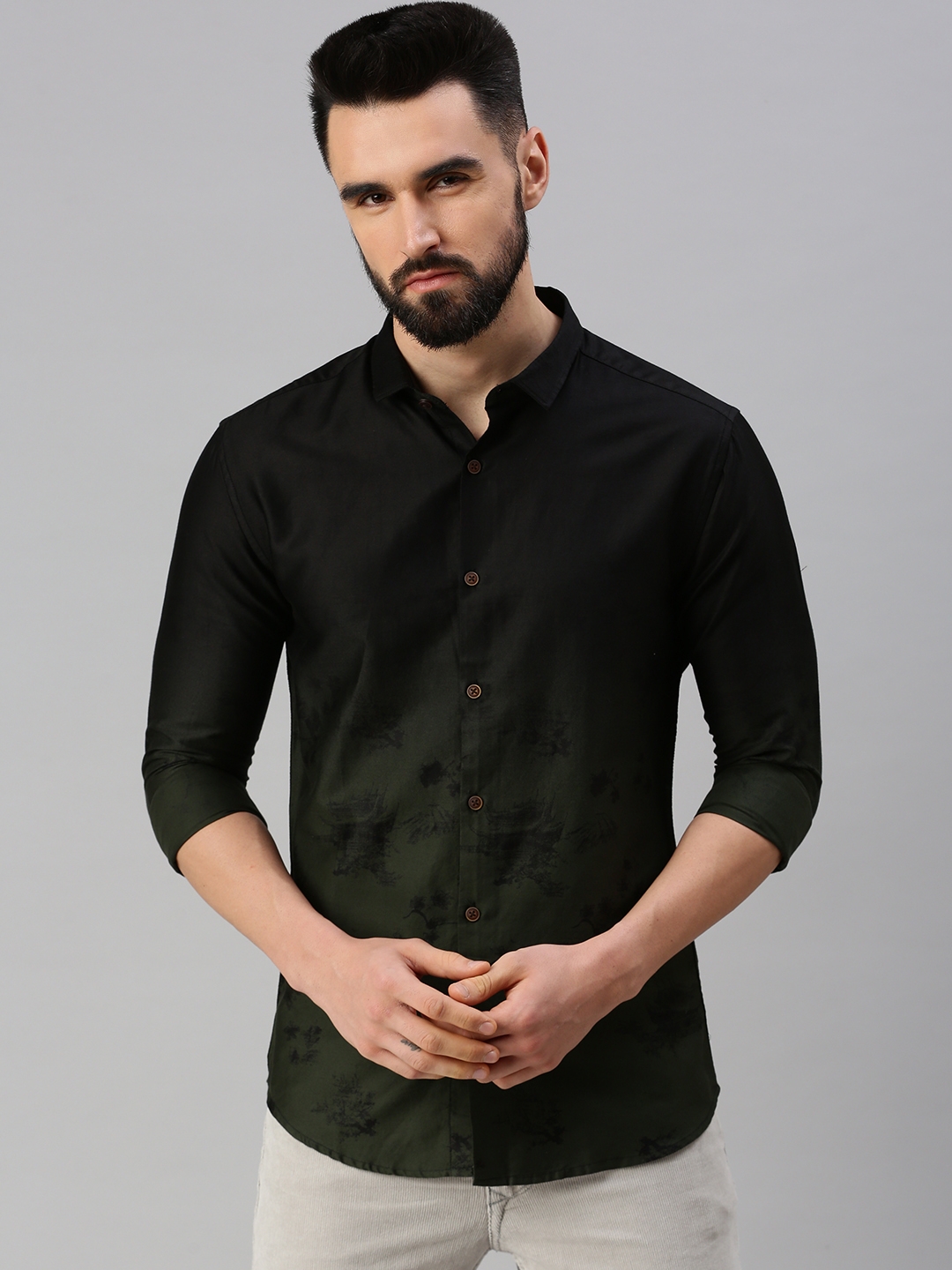 Showoff | SHOWOFF Men Black Printed Spread Collar Full Sleeves Casual Shirt 1