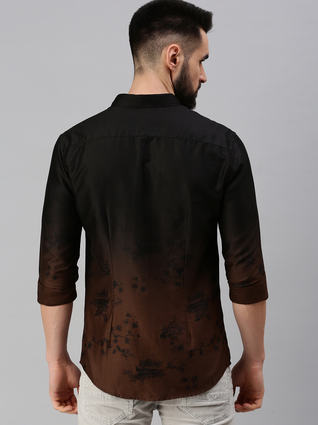 Showoff | SHOWOFF Men's Regular Sleeves Abstract Coffee Brown Shirt 3