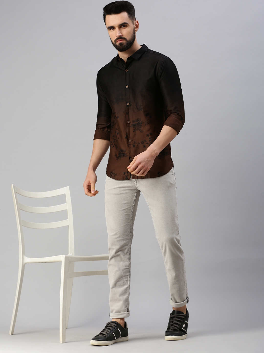 Showoff | SHOWOFF Men's Regular Sleeves Abstract Coffee Brown Shirt 4