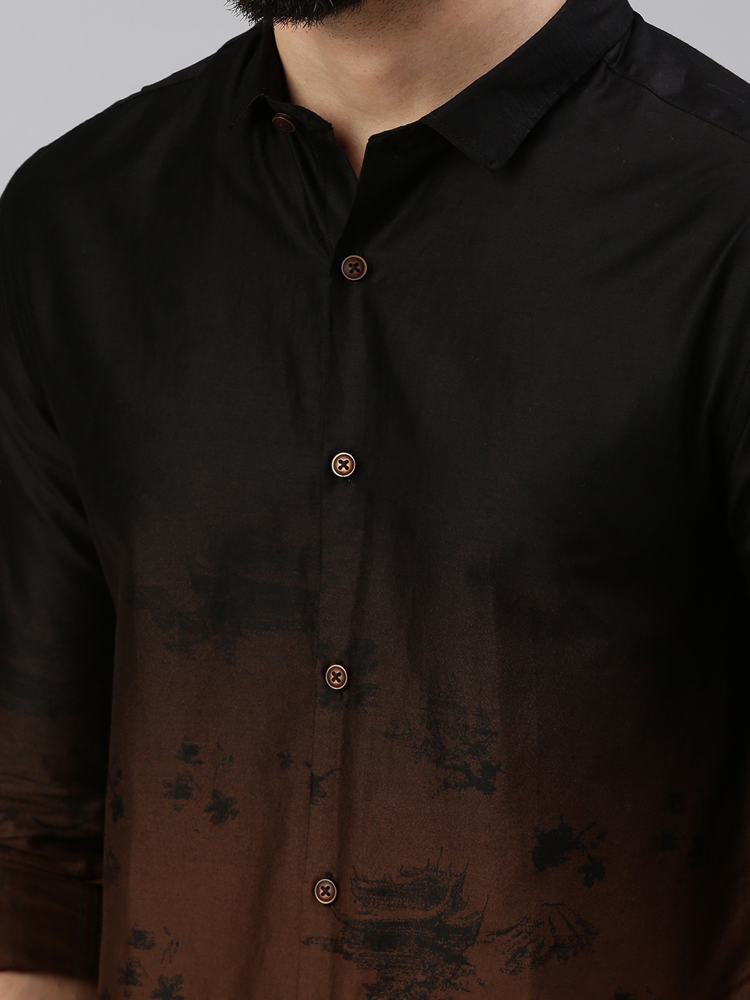 Showoff | SHOWOFF Men's Regular Sleeves Abstract Coffee Brown Shirt 5