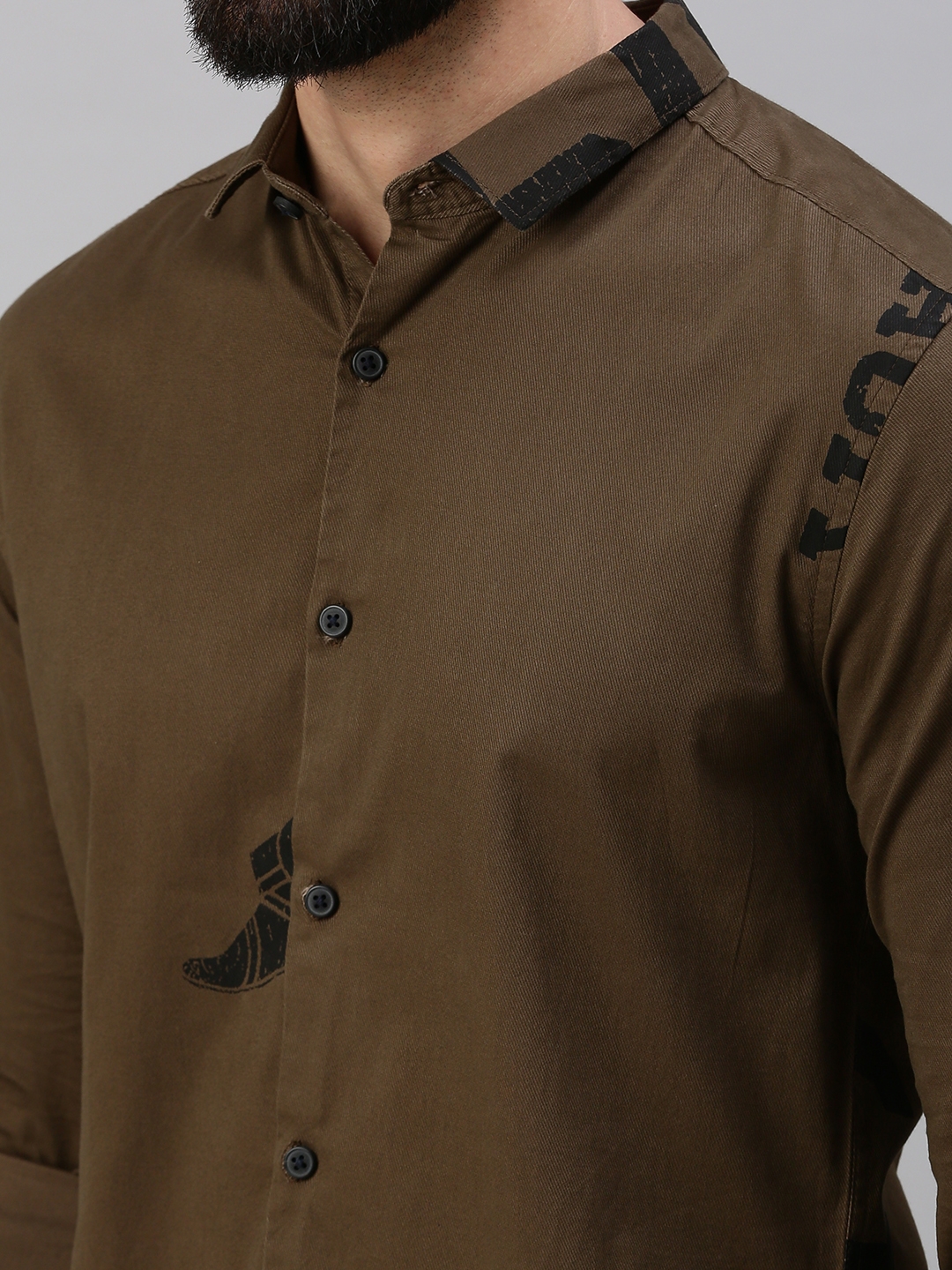 Showoff | SHOWOFF Men Coffee Brown Printed Spread Collar Full Sleeves Casual Shirt 5