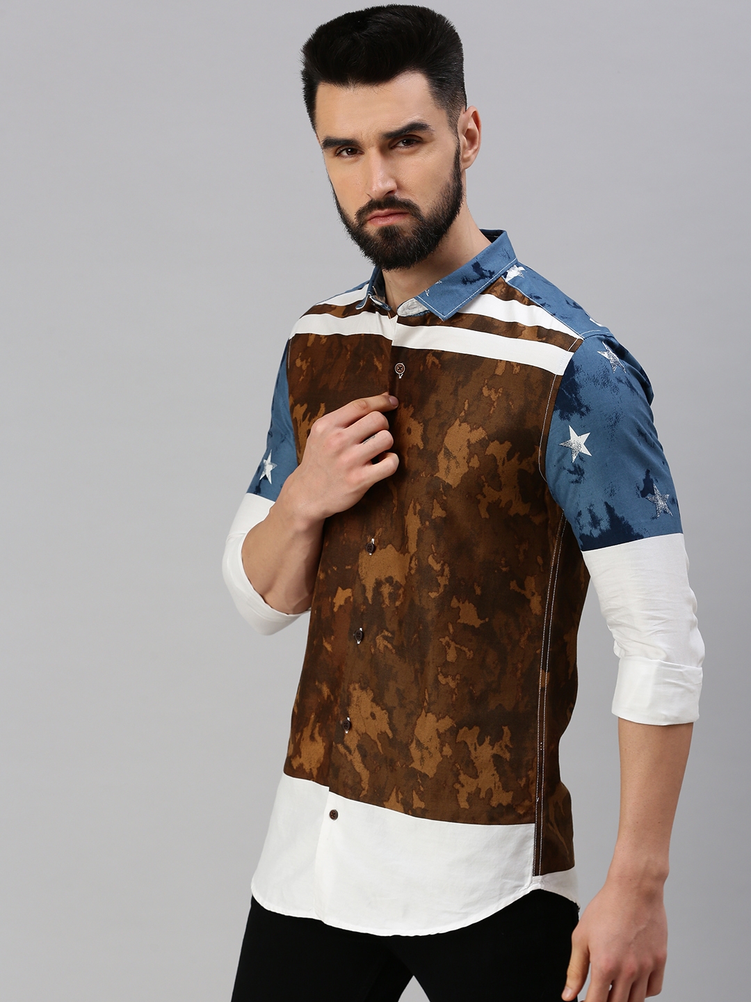 Showoff | SHOWOFF Men Olive Printed Spread Collar Full Sleeves Casual Shirt 2