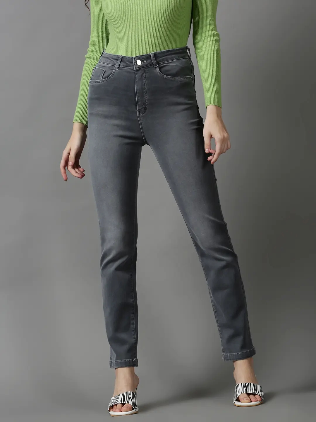 Showoff | SHOWOFF Women Grey Solid  Slim Fit Jeans 1