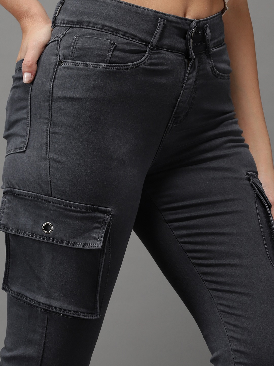 SHOWOFF Women's High-Rise Grey Clean Look Jeans