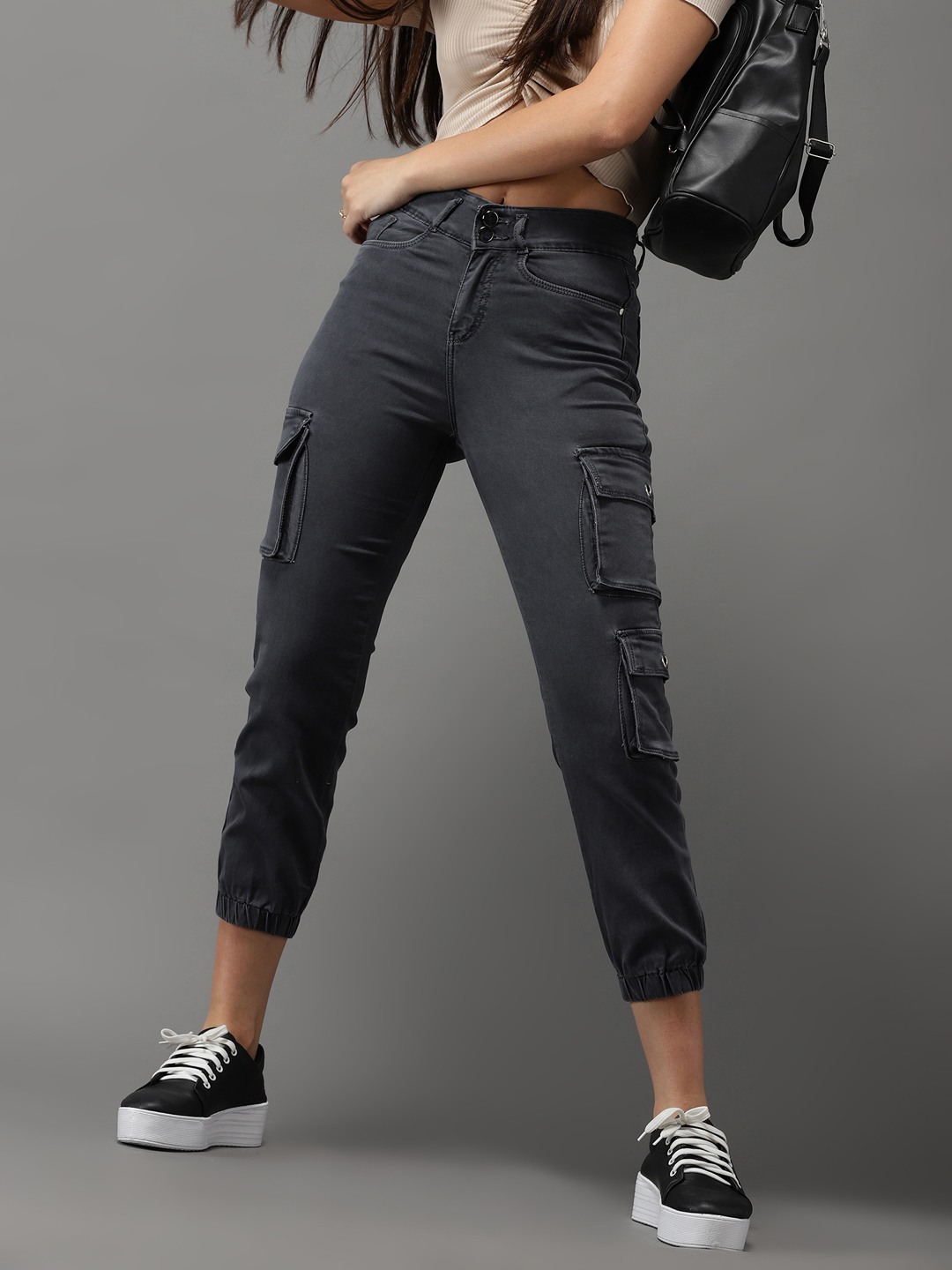 SHOWOFF Women's High-Rise Grey Clean Look Jeans