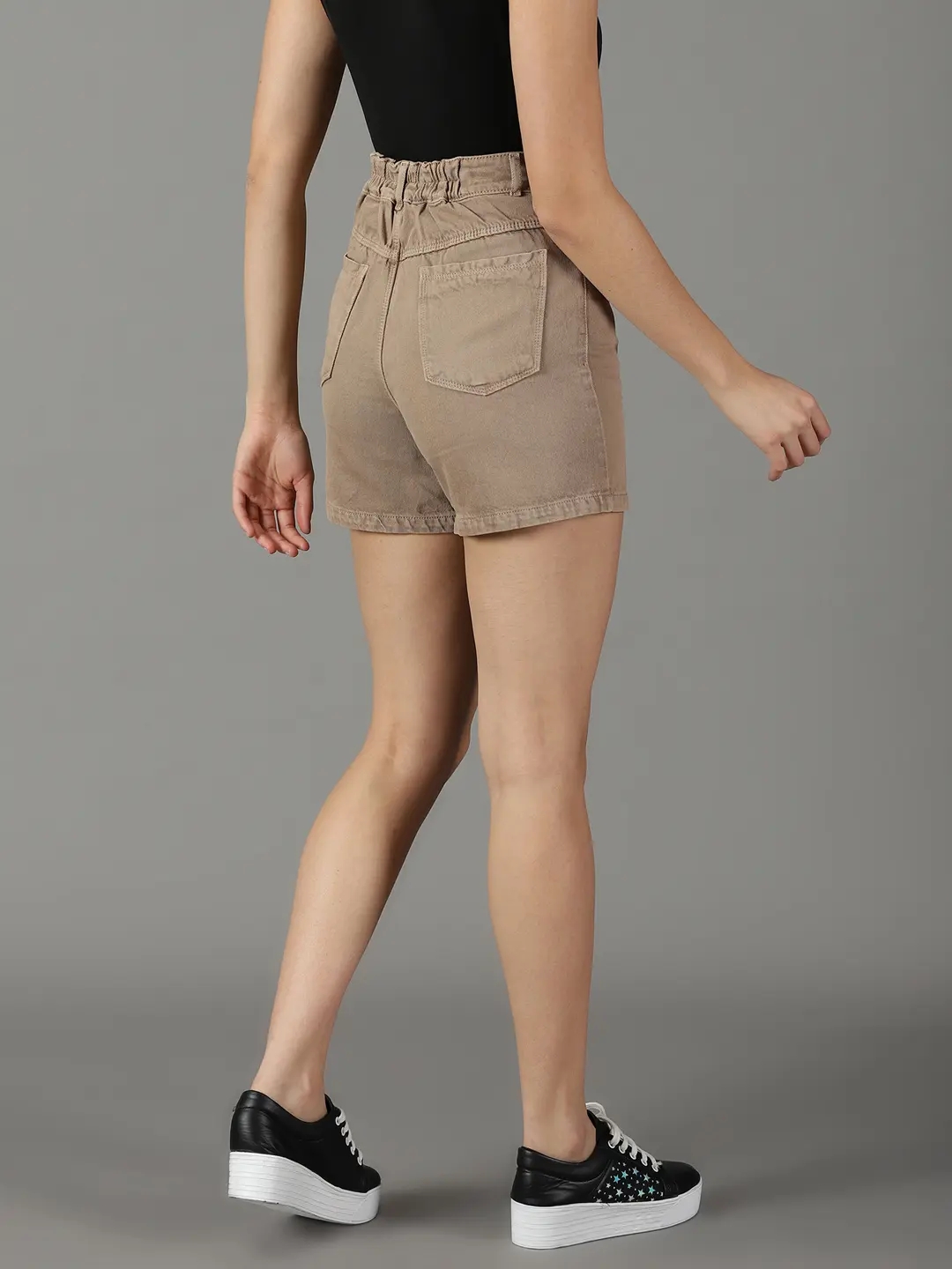 Showoff | SHOWOFF Women Khaki Solid  Shorts 3