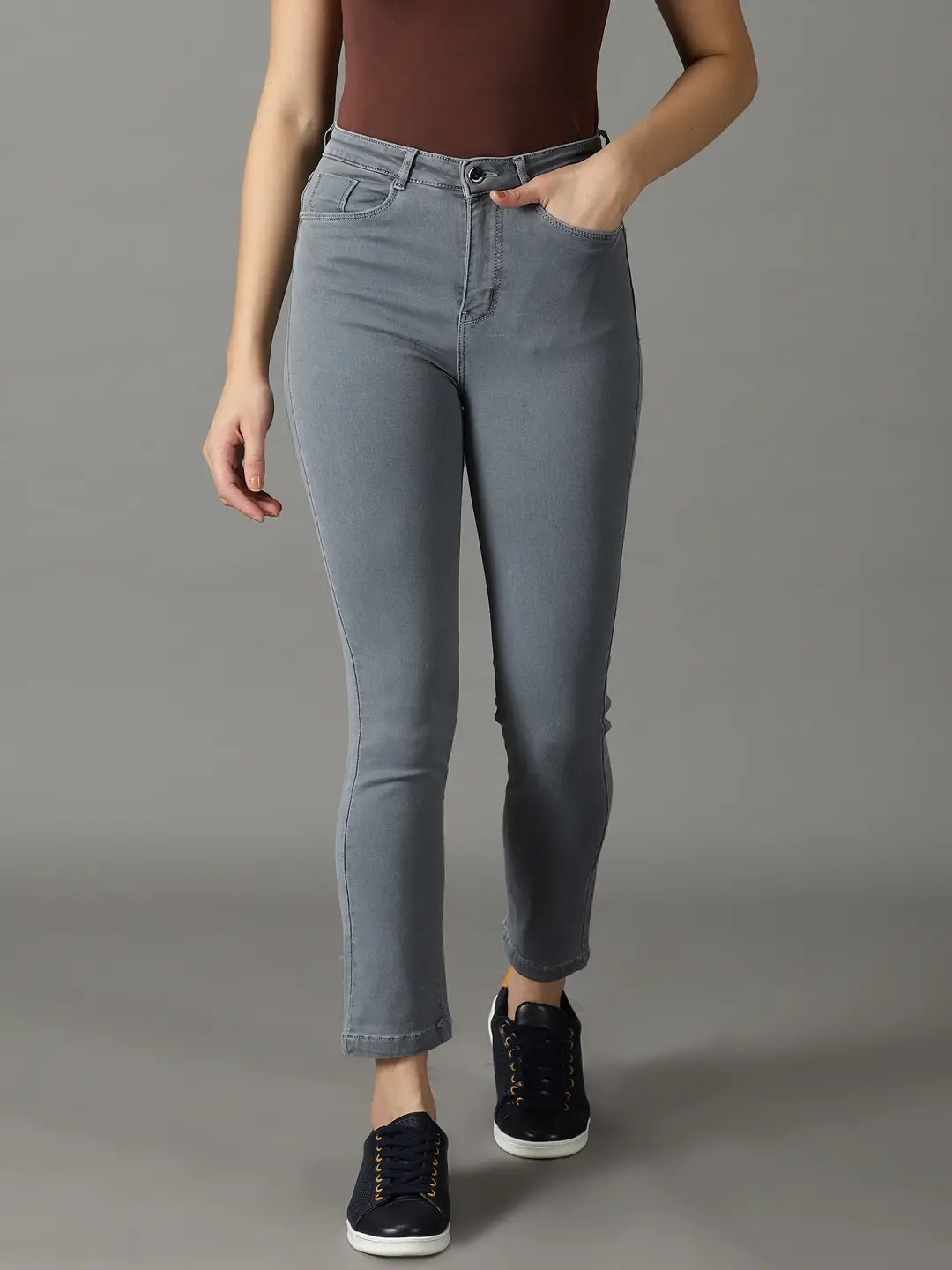 Showoff | SHOWOFF Women Grey Solid  Relaxed Fit Jeans 1