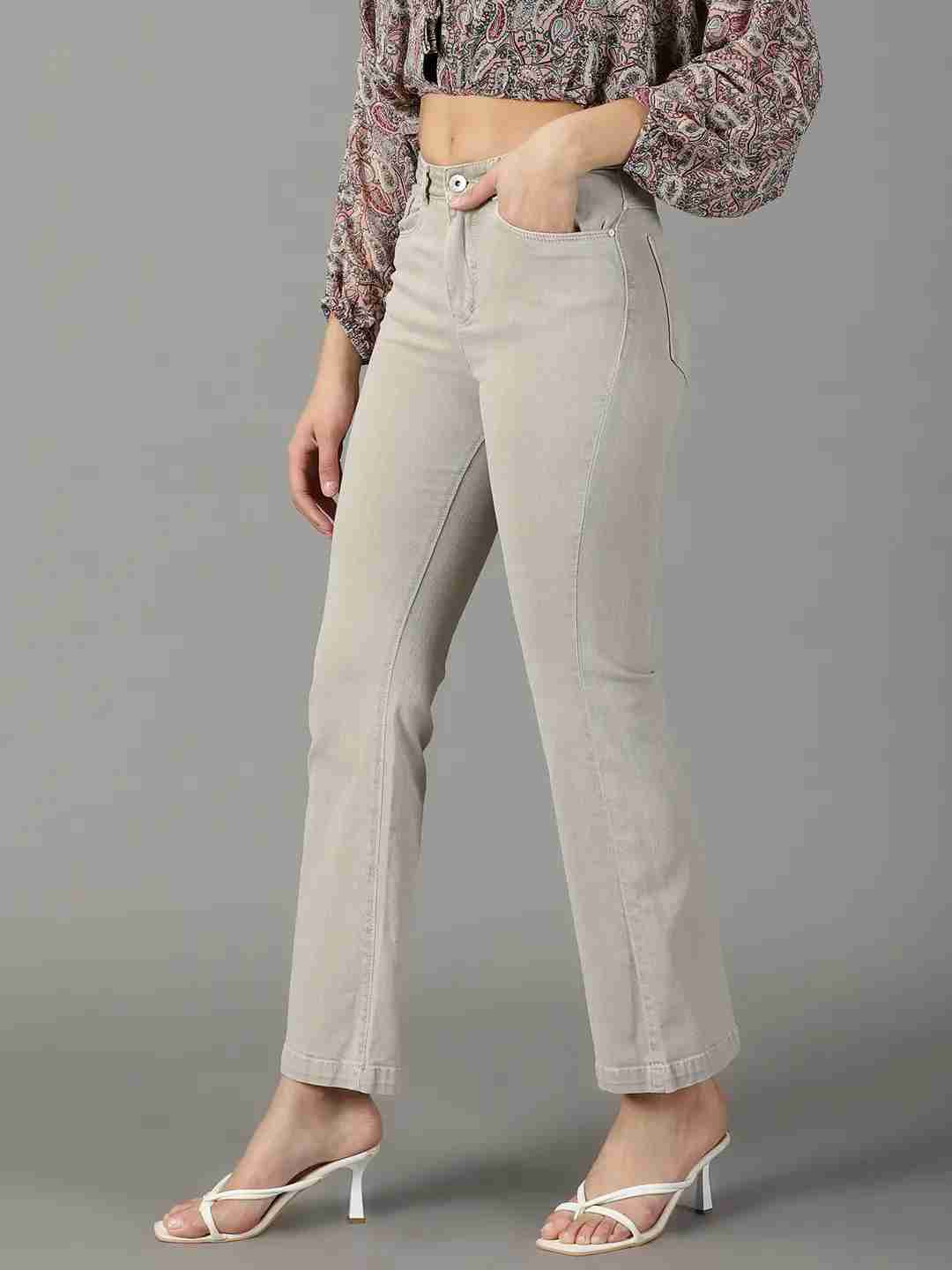 SHOWOFF Women Beige Solid  Bootcut Jeans