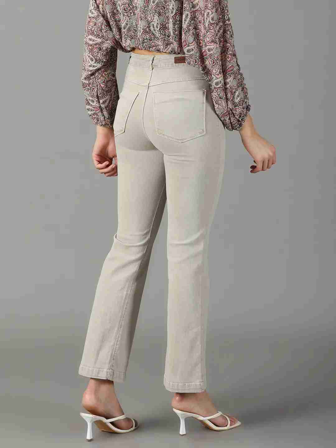 SHOWOFF Women Beige Solid  Bootcut Jeans