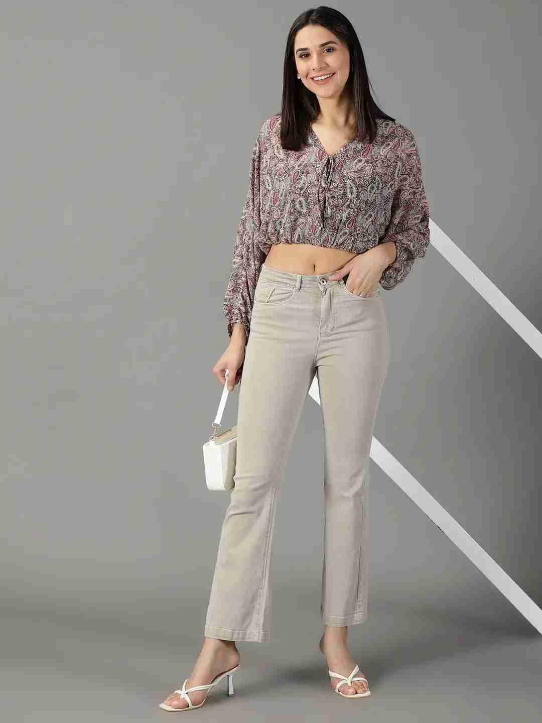 SHOWOFF Women Beige Solid  Bootcut Jeans